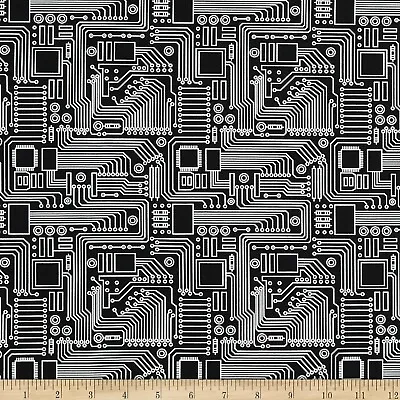 Stem Squad Circuit Board Black 100% Cotton Fabric Michael Miller Half Yard • $4.20