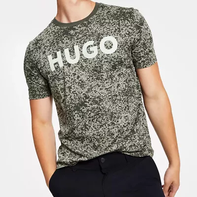 HUGO BOSS 100% Cotton Crew Neck Contrast Trim T-Shirt Dk Green Size L Large NEW • $33.50