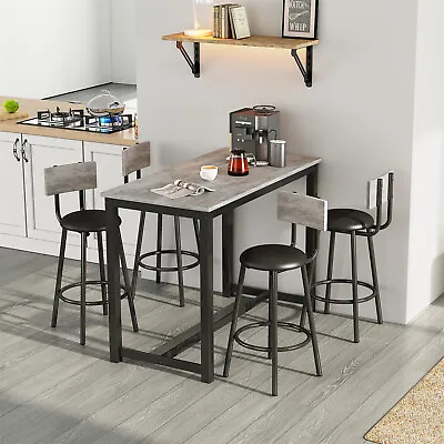 Dining Table And 4 Chairs Stools Set Faux Marble Breakfast Bar Kitchen Furniture • £134.99