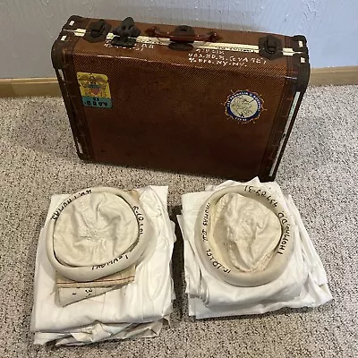 Vintage U.S. Navy Travel Trunk Suitcase U.S.S. FDR CVA-42 4th Div. Uniforms Hats • $39.99