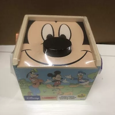 Mickey Mouse Melissa & Doug New Wooden Shape Sorting Cube 9 Wooden Shapes Disney • $14.99