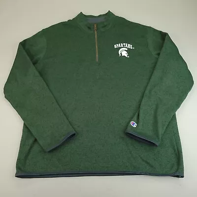 Michigan State Spartans Sweater Men Large Green White Embroidered Fleece 1/4 Zip • $22.95