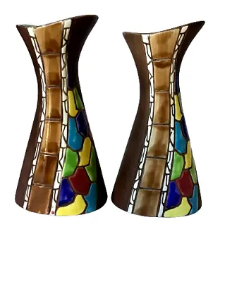 Lego Japan Vases Set Of 2 Hand Painted Ceramic 1960s Mid Century Modern 1970s • $29.98