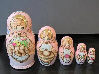 5 Piece Matryoshka Dolls Russian Nesting Artist Signed Vintage Babushka • $85