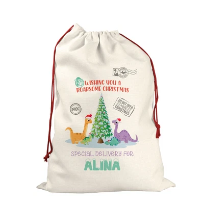 £8.99 • Buy Personalised Santa Sack Father Christmas Bag Stocking Presents Gift Dinosaur 4 