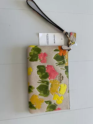 NWT COACH Floral Pebble Leather Small Wristlet $125 • $99.99