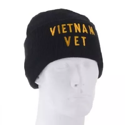 Embroidered Black Gold Vietnam Veteran Military Beanie Stocking Watch Cap Hat • $8.96