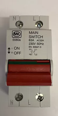 MK 5560s 63A Double Pole Main Switch Isolator 2 Module Switch Disconnector New • £9.24