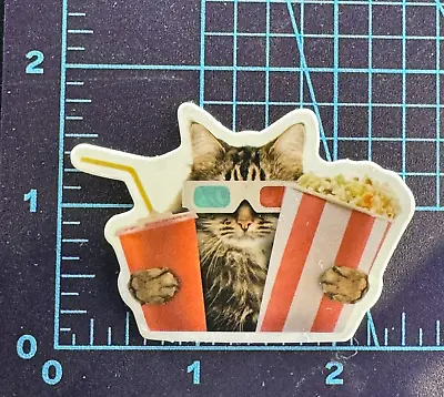 3D Movie Watching Cat - Vinyl Sticker Decal Sticker Bomb Soda And Popcorn • $4.99