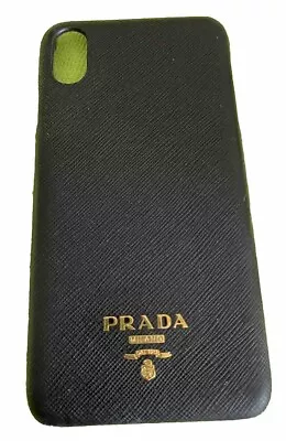 Prada Black Saffiano Leather IPhone Hardcover Case With Gold Prada Milano Logo • $115