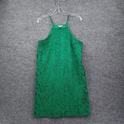 Miami Dress Women M Medium Green Shift Short Halter Sleeveless Lined Lace Casual • $16.09