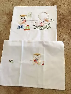 Vintage Nursery  Embroidered  Cute Pretty Flat Cot Sheet & Pillowcase • $16.50