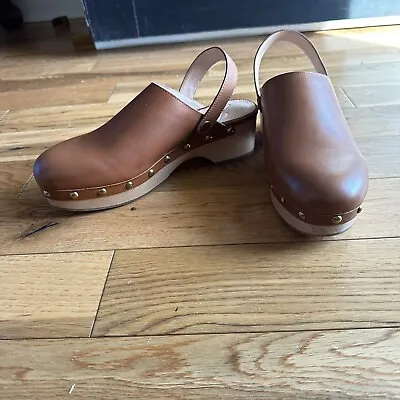 J. Crew Convertible Tan Leather And Wood Clogs Size 8 • $45