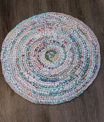 Handmade Round Area Rag Rug Multicolor Upcycled Custom Repurposed • £51.15