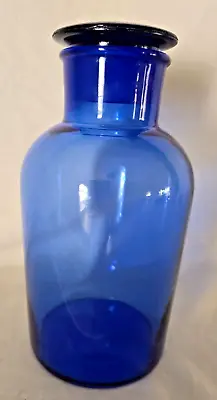 Vintage Apothecary Jar Cobalt Blue 8” With Ground Glass Lid Stopper EUC Bottle • $22.99