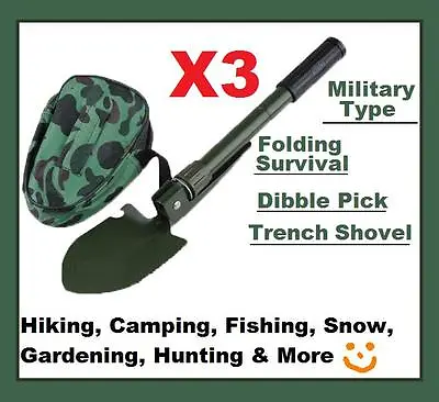 3x Military Type Folding Survival Dibble Pick Trench Shovel Camping Hiking New • $26.85