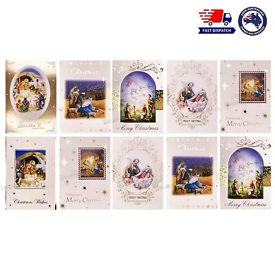 10pk Religious Themed Christmas Greeting Cards & Envelopes Gold Foil Xmas Card • $9.95