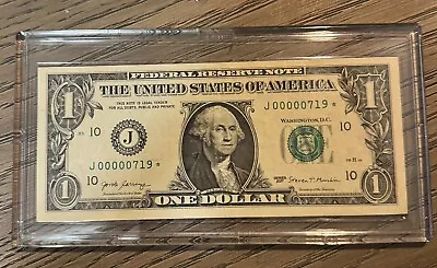 00000719* 1 $ One Dollar  Bill STAR NOTE 2017 Fancy Low Serial Number 3 Digit • $29