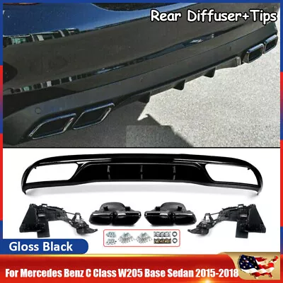 For 2015-2018 Mercedes Benz W205 C300 Base Sedan Rear Diffuser Lip Exhaust Tips • $259.25