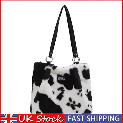 Vintage Animal Pattern Print Plush Shoulder Bag Women Large Handbag (Cow) UK • £8.30