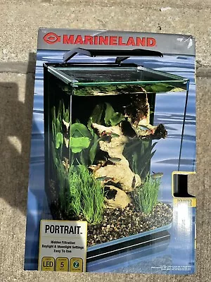 Portrait Glass Led Aquarium Kit 5 Gal Hidden Filtration Three Way Switch 6.38 Lb • $85