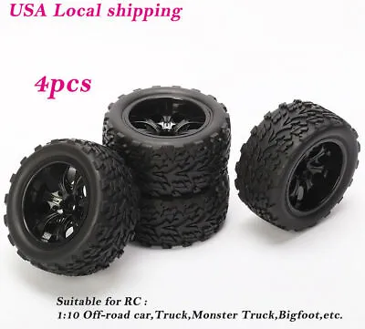 $25.20 • Buy RC Tires+Wheel Rims Set Foam Inserts 12mm Hex Hub 1/10 Off Road Car Buggy Truck