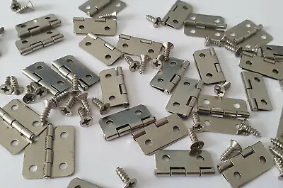 £4.29 • Buy 10x Small Silver Brass Hinges Door Wood Box Chest Doll House Hinge + Screws Set