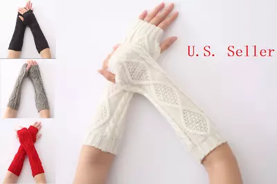 $8.50 • Buy Women's Cable Knit Arm Warmers Long Fingerless Gloves Sleeve Winter Warm Mittens