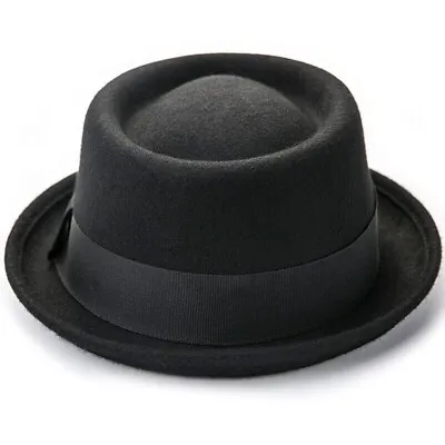 Men's Pork Pie Hat 100% Wool Fedora Flat Top Hats Felt Porkpie Caps • $21.99