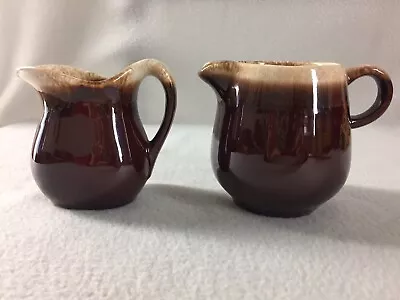 2 Vintage McCoy Pottery Brown Drip Glazed Creamers Syrup Pitcher • $17.98