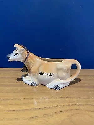 Vintage Retro Kitsch Guernsey Seated Cow Creamer Milk Jug With Bell • £5