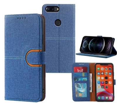 $6.95 • Buy OnePlus 5T Pu Leather Wallet Case Canvas Finish Combined