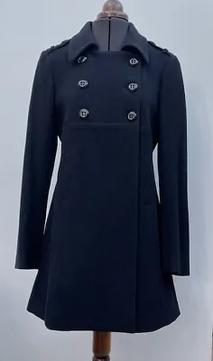 Y2K Tara Jarmon Paris Black Wool Cashmere Fit And Flare Princess Coat Size 38 • £65