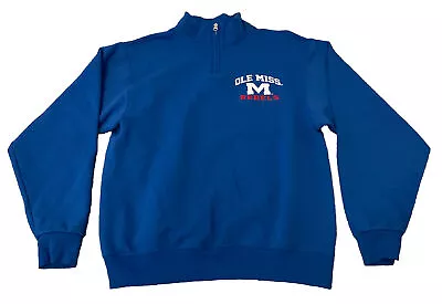 Vintage Ole Miss Rebels Jerzees Tri Zip Blue Pullover Sweatshirt Mens Medium • $30