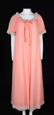 Vintage 70s INTIME California M L Peach Sheer Long Nightgown Robe Peignoir Set • $199.99