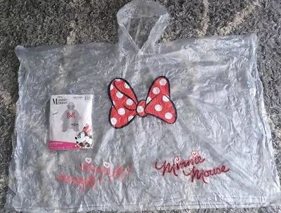 2 Disney Minnie Mouse Rain Poncho Red Polka Dot Bow ADULT Plz Read  • $20