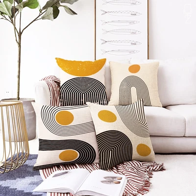 £17.46 • Buy Retro Abstract Decorative Cushion Covers With Ivory, Orange & Black Colours