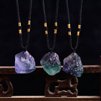 Natural Colorful Fluorite Stone Pendant Chakra Healing Quartz Crystal Necklace • £4.55