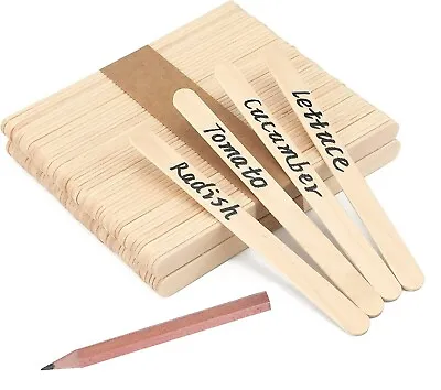 50 Wooden Plant Labels & Pencil 11cm Marker Sticks Garden Seed Pot Tray Name Tag • £3.29