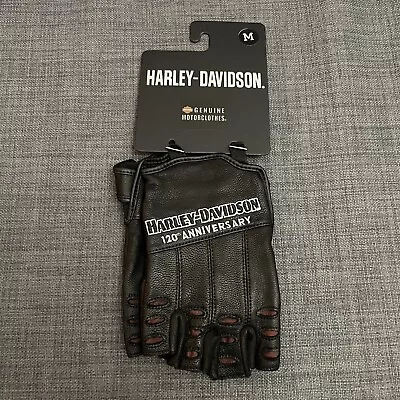 NEW Harley Davidson 120th Anniversary True North Fingerless Leather Gloves M • $59.99