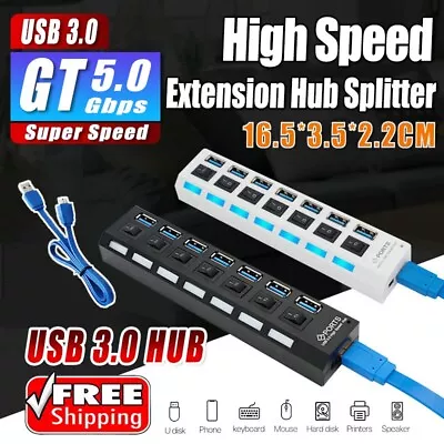 7 Port USB 3.0 High Speed Extension Hub Splitter Extender For PC Laptop MacBook • $11.53