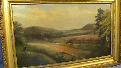 Antique Oil Painting   Northampton MA   Flats Landscape By Road To Holyoke 1907 • $695