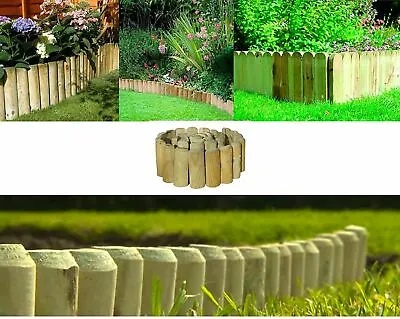 6ft Long Garden Log Roll Border Edging Outdoor Lawn Edge Flexible Wooden 3 Sizes • £49.99