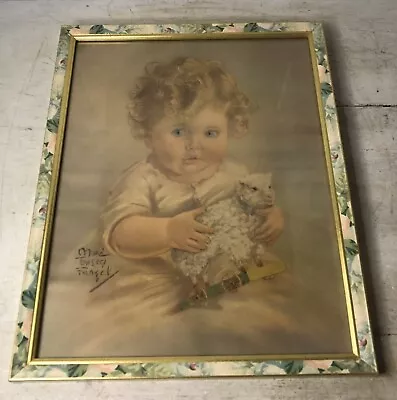 Vintage Maud Tousey Fangel Lithograph Print Baby Toddler Toy Lamb Floral Frame • $31.45