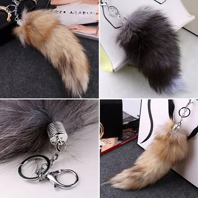 Plush Fur Keychain Fluffy Faux Fox Tail Pendant Key Ring Holder Car Bag Ornament • $3.47