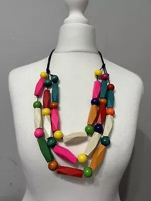 Adjustable Length Pull Cord Layered Strands Multicoloured Statement Necklace • £6.49