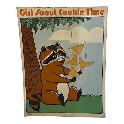Vintage 1980 Girl Scout 17x13 Cookie Time Raccoon Poster Quaker Oats Burry Form • $46.15