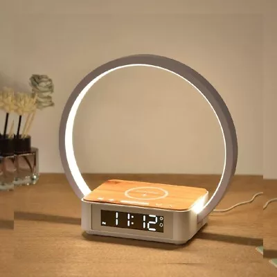 Blonbar Bedside Lamp Qi Wireless Charger LED Desk Circular With Alarm Clock  • $29