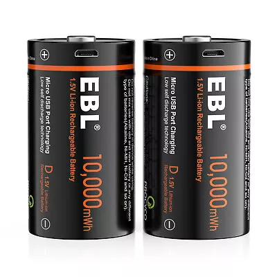 2Pcs USB Rechargeable D Cell Battery 1.5V 10000mWh Long Lasting Li-ion Batteries • $25.99