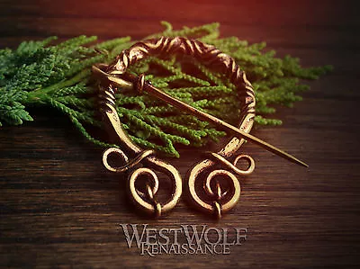 Bronze Penannular Brooch With Twists And Curls -- Viking/Celtic/Fibula/Cloak Pin • $46.95